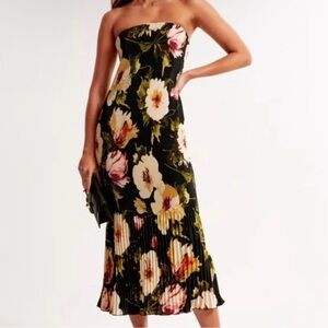 NWT Abercrombie & Fitch Gisele Pleat Release Midi Dress Black Floral  - XXSP